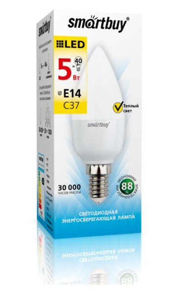 Светодиодная (LED) Лампа Smartbuy-C37-05W/4000/E14 в #REGION_NAME_DECLINE_PP# - изображение Изображение: светодиодная (led) лампа smartbuy-c37-05w/4000/e14 в #REGION_NAME_DECLINE_PP#