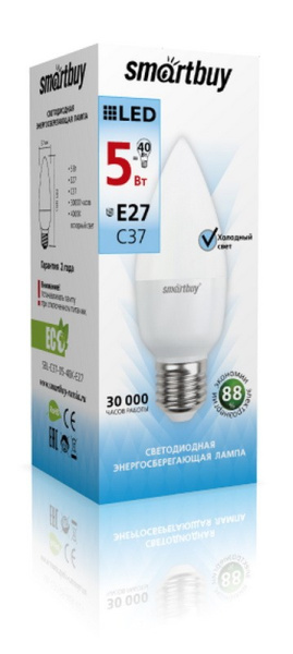 Светодиодная (LED) Лампа Smartbuy-C37-05W/4000/E27 (SBL-C37-05-40K-E27) в #REGION_NAME_DECLINE_PP# - изображение Изображение: светодиодная (led) лампа smartbuy-c37-05w/4000/e27 (sbl-c37-05-40k-e27) в #REGION_NAME_DECLINE_PP#