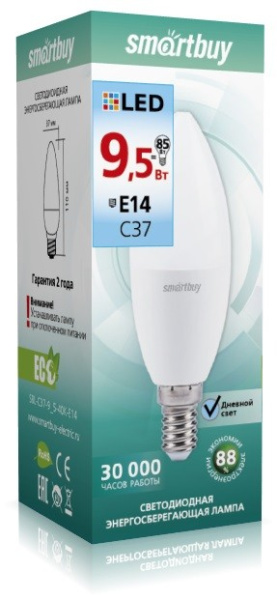 Лампа светодиодная (LED) Smartbuy-C37-9,5W/4000/Е14 в #REGION_NAME_DECLINE_PP# - изображение Изображение: лампа светодиодная (led) smartbuy-c37-9,5w/4000/е14 в #REGION_NAME_DECLINE_PP#