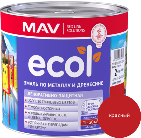 Изображение: эмаль ecol по металлу и древесине (пф-115) красная глянцевая 2,4л  в Минске