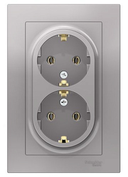 Картинка: розетка atlasdesign 2-мест. с/з б/ш с/рамк., (алюминий) т.м.schneider electric в Минске