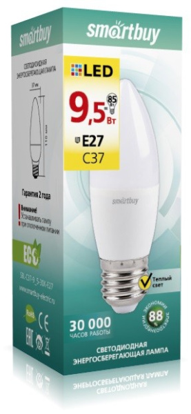 Лампа светодиодная (LED) Smartbuy-C37-9,5W/3000/Е27 в #REGION_NAME_DECLINE_PP# - изображение Изображение: лампа светодиодная (led) smartbuy-c37-9,5w/3000/е27 в #REGION_NAME_DECLINE_PP#
