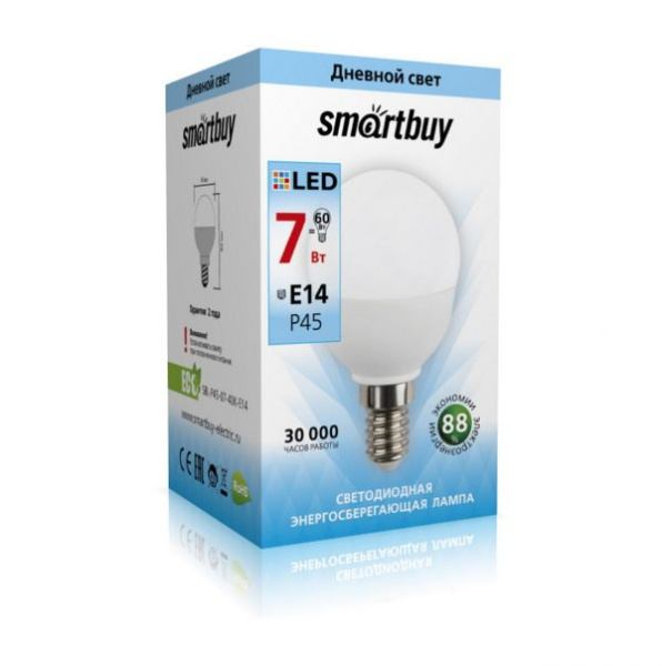 Светодиодная (LED) Лампа Smartbuy-P45-07W/4000/E14 в #REGION_NAME_DECLINE_PP# - изображение Изображение: светодиодная (led) лампа smartbuy-p45-07w/4000/e14 в #REGION_NAME_DECLINE_PP#