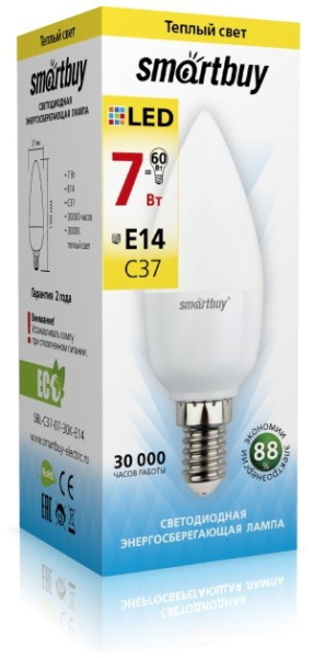 Лампа светодиодная (LED) Smartbuy-C37-07W/3000/E14 в #REGION_NAME_DECLINE_PP# - изображение Изображение: лампа светодиодная (led) smartbuy-c37-07w/3000/e14 в #REGION_NAME_DECLINE_PP#