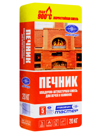 Изображение: смесь тайфун-мастер печник кладочно-штукатурная жаростойкая для печей и каминов (20кг)               в Минске