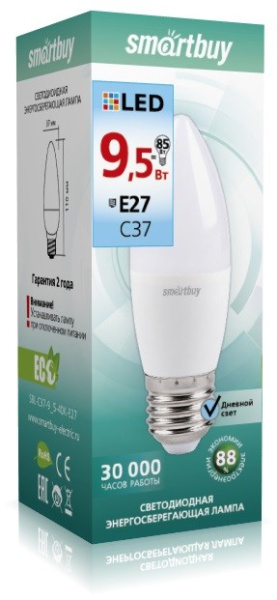 Лампа светодиодная (LED) Smartbuy-C37-9,5W/4000/Е27 в #REGION_NAME_DECLINE_PP# - изображение Изображение: лампа светодиодная (led) smartbuy-c37-9,5w/4000/е27 в #REGION_NAME_DECLINE_PP#