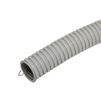 Труба гофр. 25мм ПВХ (серая) с зонд легкая (50м в бухте)  в Минске - картинка Картинка: труба гофр. 25мм пвх (серая) с зонд легкая (50м в бухте)  в Минске