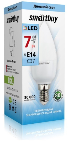 Лампа Светодиодная (LED) Smartbuy-C37-07W/4000/E14 в #REGION_NAME_DECLINE_PP# - изображение Изображение: лампа светодиодная (led) smartbuy-c37-07w/4000/e14 в #REGION_NAME_DECLINE_PP#
